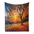 thumbnail image 1 of Fall Tree Soft Flannel Fleece Throw Blanket, Big Majestic Autumn Tree Shedding Faded Leaves on the Hill Slop Seasonal Landscape, Cozy Plush for Indoor and Outdoor Use, 50" x 70", Brown, by Ambesonne, 1 of 5