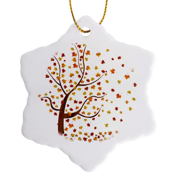 Fall Tree With Leaves, 3 inch Snowflake Porcelain Ornament
