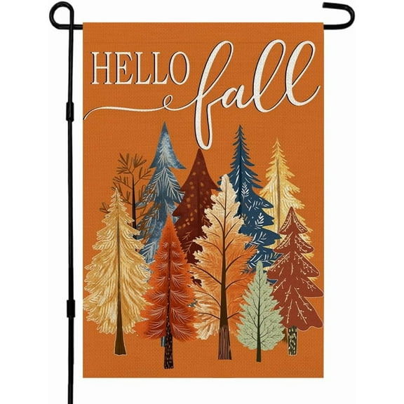 Fall Trees Garden Flag 12x18 Inch Double Sided Small Burlap Autumn Seasonal Holiday Decoration for Outside Yard (Orange) CF1857-12