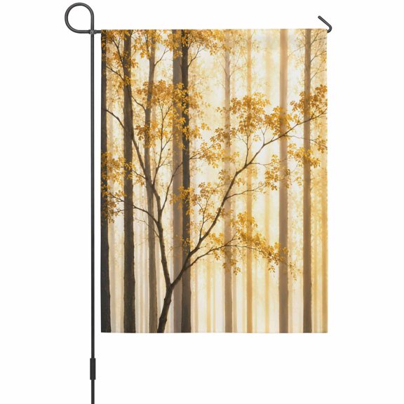 Fall Trees Garden Flags For Outdoor, Rustic Sunlight Golden Leaves Forest Trunks Boho Small Double Side Yard Flags Weather Proof Garden Decor for Lawn Outside Holiday 12 x 18 Inches