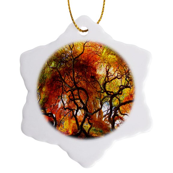 3drose, Fall Trees in Full Vivid Color, 3 inch Snowflake Porcelain Ornament