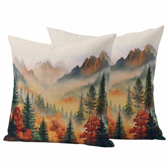 Fall Trees Outdoor Waterproof Pillow Covers, Vintage Autumn Forest Foggy Natural Scenery Decorative Square Throw Pillowcase Sofa Cushion Sham for Patio/Couch/Chair, 24"x24" 2 Pack