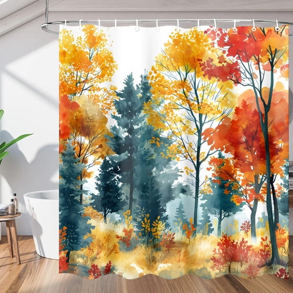 Fall Trees Shower Curtain Sets, Washable Polyester Fabric, Nature Bath Curtain for Bathroom Decor with Hooks 36"W x 72"H