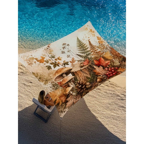 Fall Treestump Sun Shade Sail 6.5' x 10', Thanksgiving Leaf Mushrooms Red Berries Pinecones Rectangle Outdoor Sunshade Canopy, Waterproof UV Block Patio Covers for Garden Yard Beach