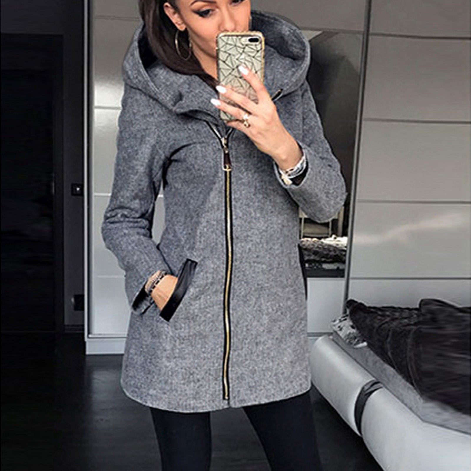 Fall Trendy Lightweight Womens Sweaters Women S Autumn And Winter Fashion Pocket Side Zipper Plus Fleece Jacket Hooded Sweater Sweaters for Women Walmart