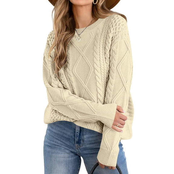 Fall Trendy Sweaters for Women Cable Knit Winter Warm Sweater Oversized Casual Fashion Pullovers Knitwear Beige, XXL