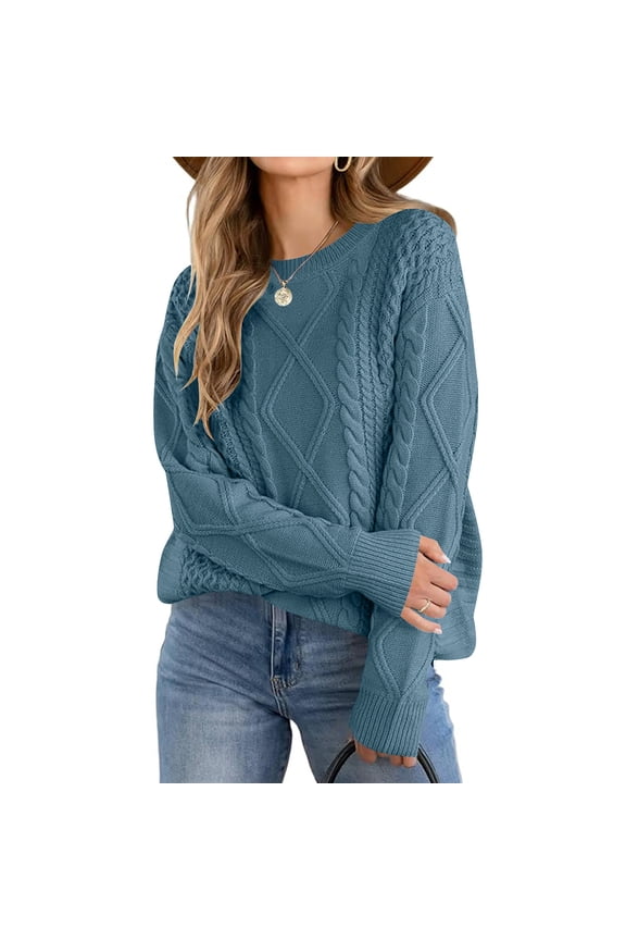 Fall Trendy Sweaters for Women Cable Knit Winter Warm Sweater Oversized Casual Fashion Pullovers Knitwear Navy, M