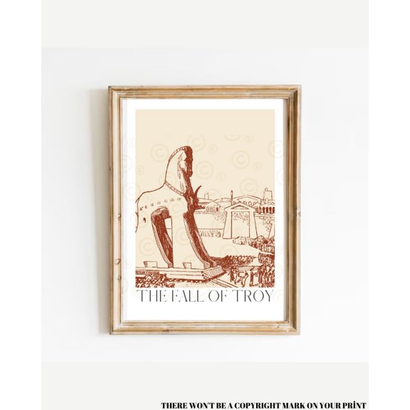 The Fall Of Troy, Trojan Horse, İliad Art Print, Trojan War, Greek Mythology Decor, Classic Literature Print, Academia Decor Aesthetic Wall Art, Modern Wall Decor, 24x36 UNFRAMED