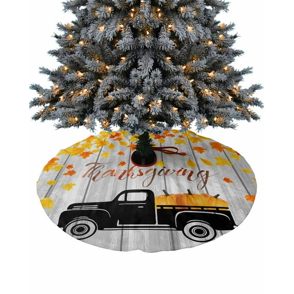 Fall Truck Christmas Tree Skirt 36 Inches Large Christmas Skirt Tree, Orange Yellow Maple Leaf Botanical Vintage Tree Skirt Christmas Decorations for Fireplace Party Holidays Indoor Outdoor
