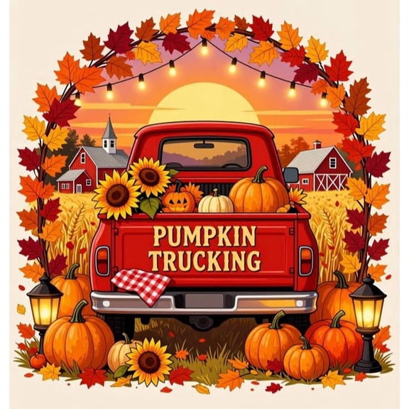 Fall Truck Diamond Painting Kits for Adults 5D DIY Diamond Painting Kits for Beginners,Pumpkin 5D DIY Full Drill Round Diamond Gem Art,Autumn Farmhouse Wall Decor-12x16in