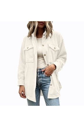 Fall Tshirts Shirts for Women,Women's Long Sleeve Corduroy Tops Flap Pocket Button Up Shirts Solid Color Shacket Turn-Down Collar Blouse
