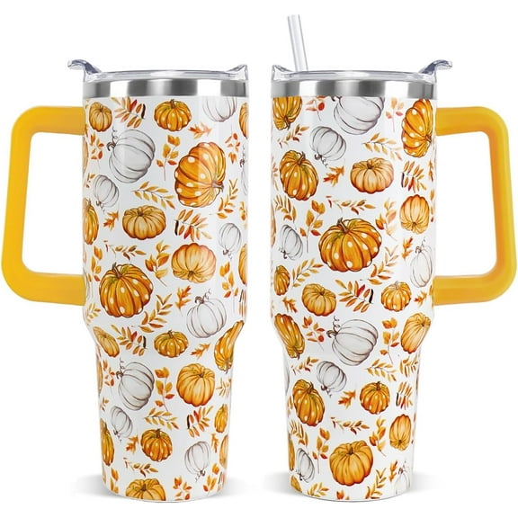 Fall Tumbler 40 OZ Pumpkin Tumbler Autumn Maple Leaf Leak Proof Cups Insulated Coffee Travel Mugs for Fall Thanksgiving Gifts Halloween Decor (1PCS)