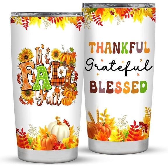 Fall Tumbler With Lid 20 oz, Fall Pumpkin Gift for Women Men Birthday Thanksgiving Halloween Christmas Gift, Fall Mugs, Fall Decorations for Home, Fall Travel Coffee Cups, Autumn Gifts for Women Men