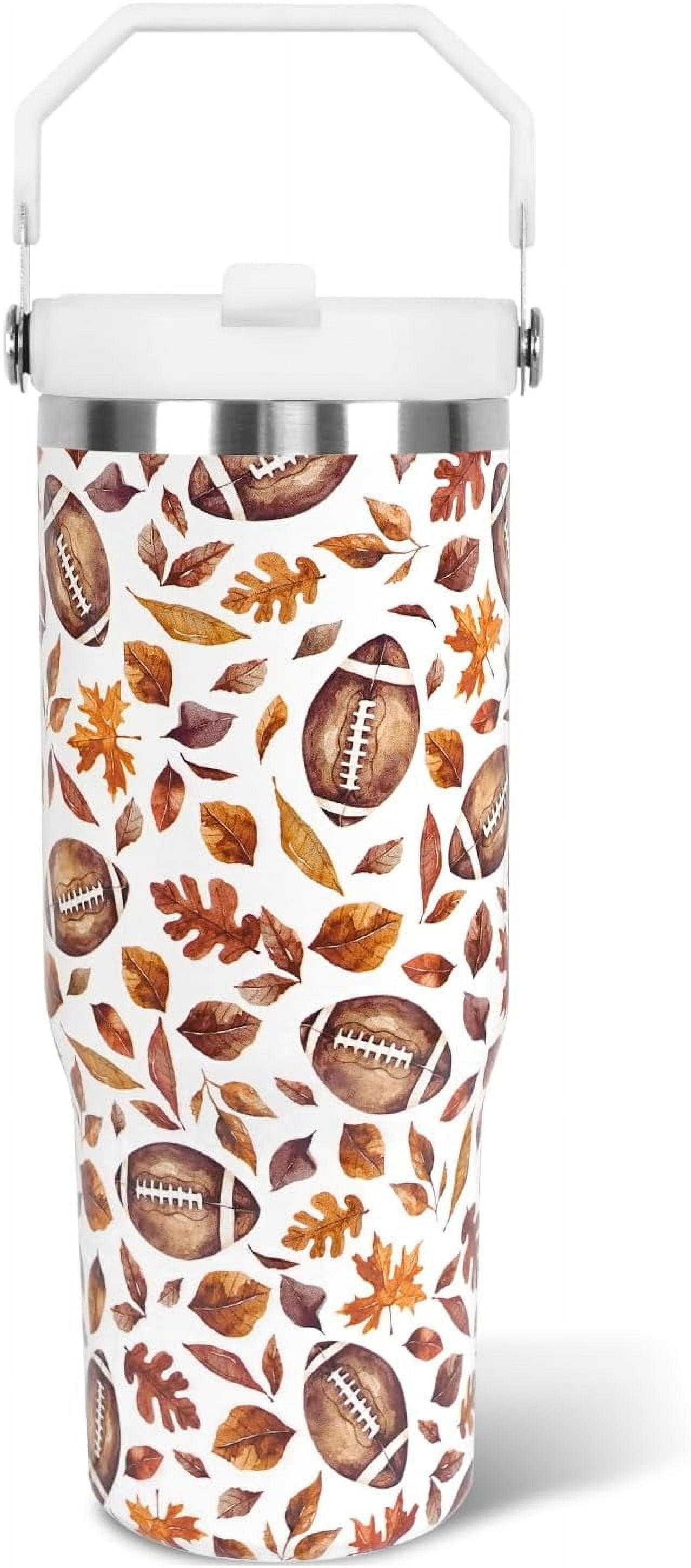 Fall Tumbler with Lid and Straw 30oz,Football Maple Leaves Vacuum Autumn Insulated Leak Proof Tumbler,Farmhouse Gift Cute Women Kids Teen Girls,Fall Accessories Stainless Steel Coffee Cup