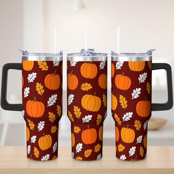 Fall Tumbler with Handle 40oz Insulated Stainless Tumbler, Autumn Travel Home Office Coffee Cup Water Bottle, Thanksgiving