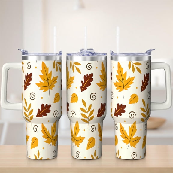 Fall Tumbler with Handle 40oz Insulated Stainless Tumbler, Autumn Travel Home Office Coffee Cup Water Bottle, Thanksgiving