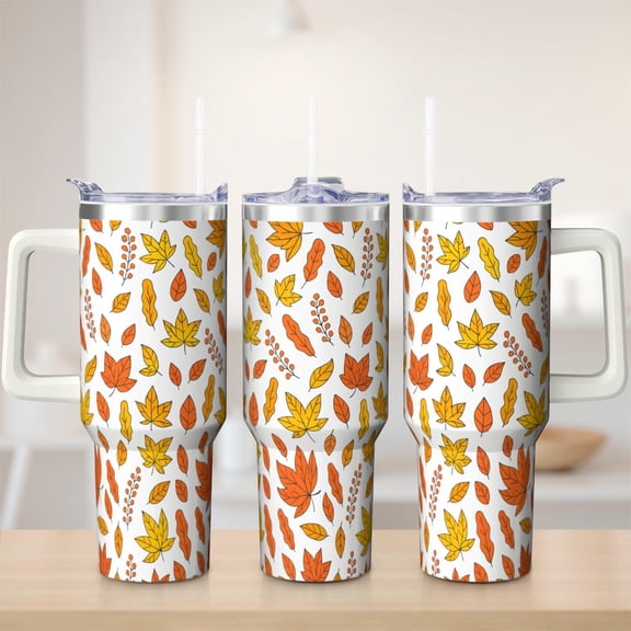 Fall Tumbler with Handle 40oz Insulated Stainless Tumbler, Autumn Travel Home Office Coffee Cup Water Bottle, Thanksgiving
