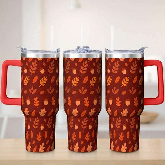 Fall Tumbler with Handle 40oz Insulated Stainless Tumbler, Autumn Travel Home Office Coffee Cup Water Bottle, Thanksgiving
