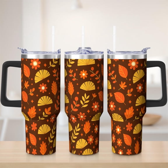 Fall Tumbler with Handle 40oz Insulated Stainless Tumbler, Autumn Travel Home Office Coffee Cup Water Bottle, Thanksgiving