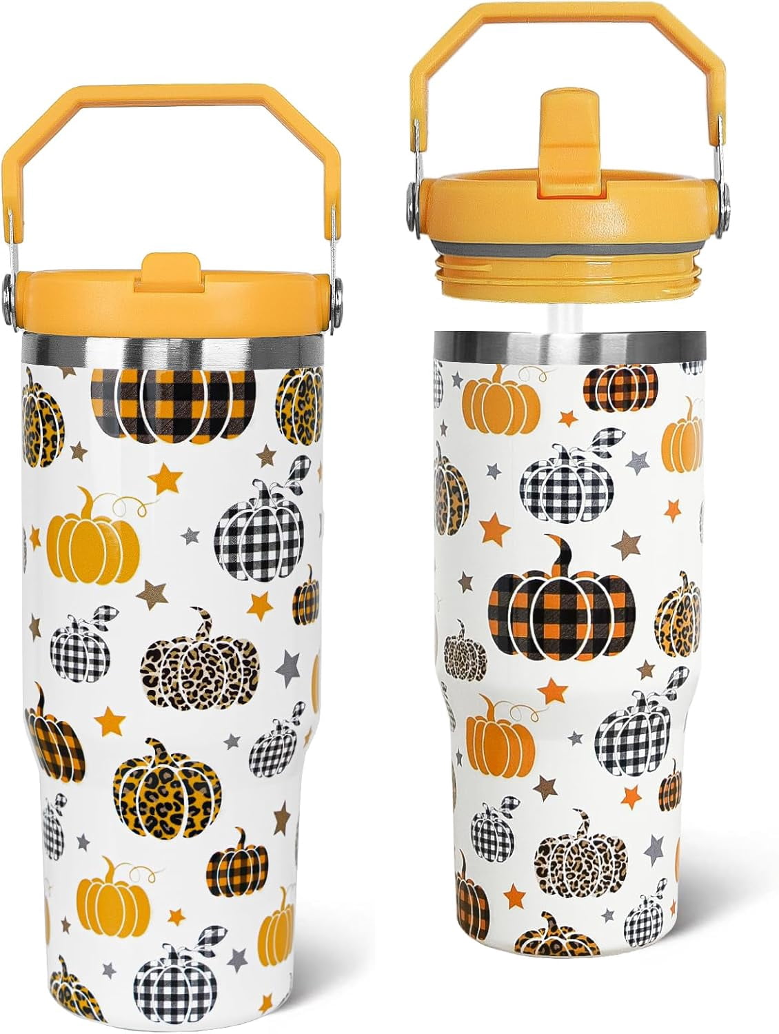 Fall Tumbler with Handle and Straw Autumn Buffalo Plaid Pumpkin Tumbler ...
