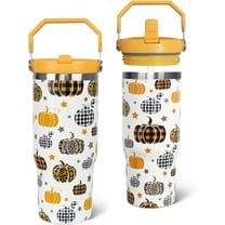 Fall Tumbler with Handle and Straw Autumn Buffalo Plaid Pumpkin Tumbler Insulated Stainless Steel Cup Coffee Travel Mug Fall Gifts Decor-30 oz(1PCS)
