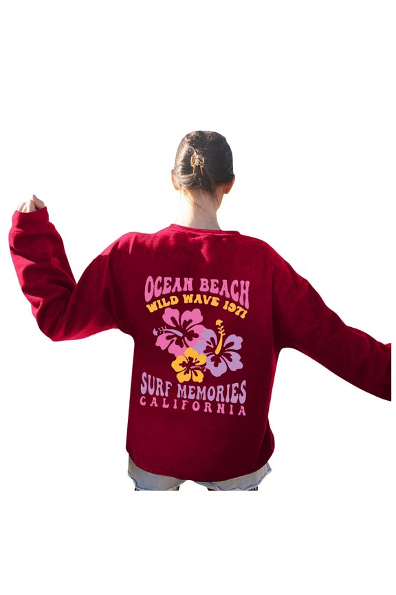 Fall Tunic Tops for Women 2025 Oversized Crewneck Long Sleeve Blouson Cold Shoulder Zipperless Graphic Leisure Ribbed Knit Top Sweatshirts(Red,M)