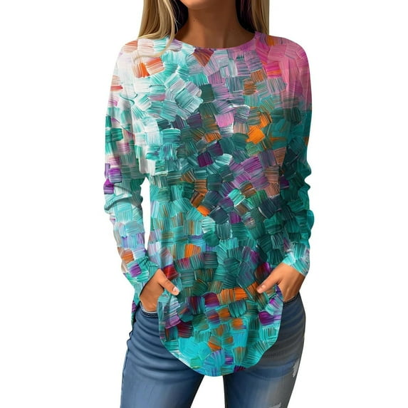 Fall Tunics for Women 2023 Crew Neck Women’s Blouses Fashion Graphic Tunic Long Sleeve Womens Fall Tops Woman Fall Clothes 2023 Outfit for Women Trendy