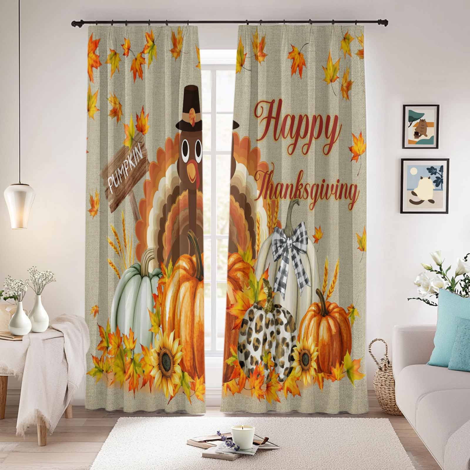 Fall Turkey Blackout Curtains for Bedroom/Living Room, Pinch Pleated ...