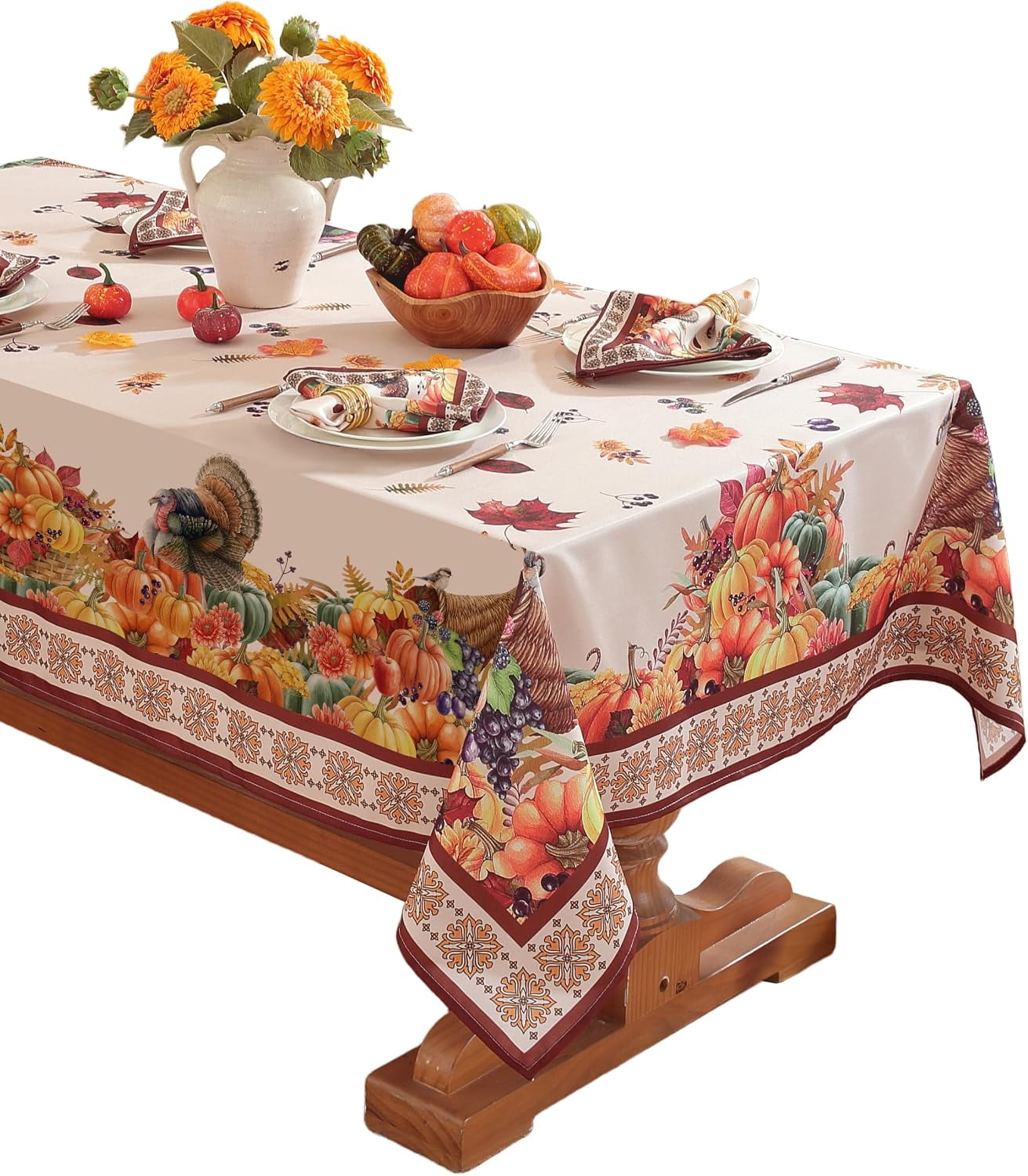 Fall Turkey Border Rectangle Tablecloth 60x84 Inch, Polyester - Walmart.com
