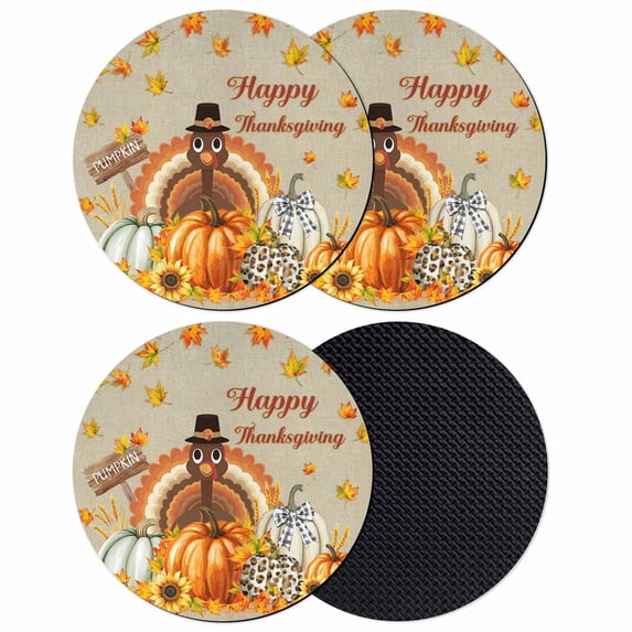 Fall Turkey Coasters Set of 4, Absorbent Coasters for Drinks, Happy Thanksgiving Pumpkin Maple Leaf Coaster for Desk Coffee Table Protection, Home Decor House Warming Gifts 4"
