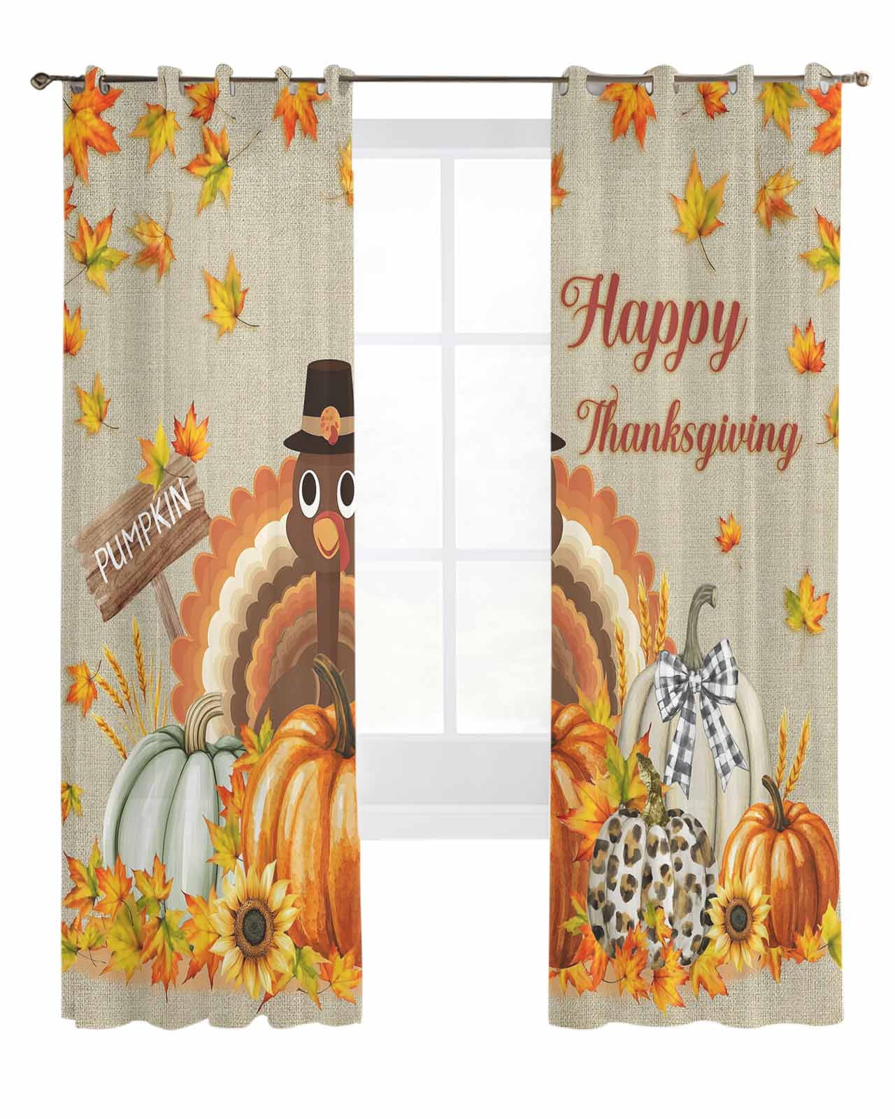 Fall Turkey Sheer Curtains 72 Inch Length 2 Panels Happy Thanksgiving ...