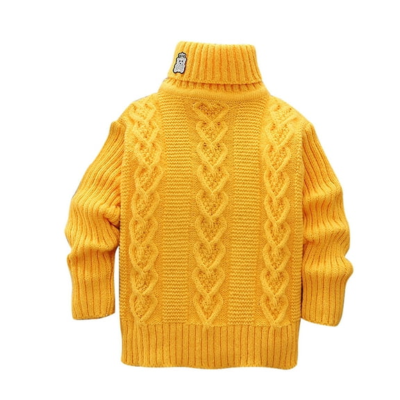 Fall Turtleneck Sweaters Girls Winter Warm Knitted Long Sleeve Pullover Knitwear Tops 3-8 Years Kids Clothes, Yellow, 5 Years