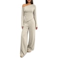 thumbnail image 1 of Fall Two Piece Sets For Women One Shoulder Tops Long Pants Knit Matching Lounge Set Womens Casual 2 Piece Top and Pants Home Wear Set, 1 of 8