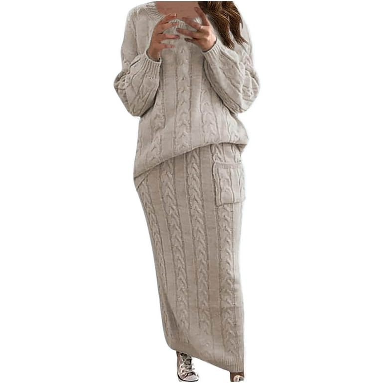 Fall Two Piece Skirt Sweater Suit Set Western Tops for Ladies Plus