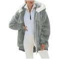 thumbnail image 1 of Coats for Women 2025 Casual Long Sleeve Zip Up Loose Faux Fur Hooded Jacket Winter Soft Fleece Jacket Outerwear, 1 of 7