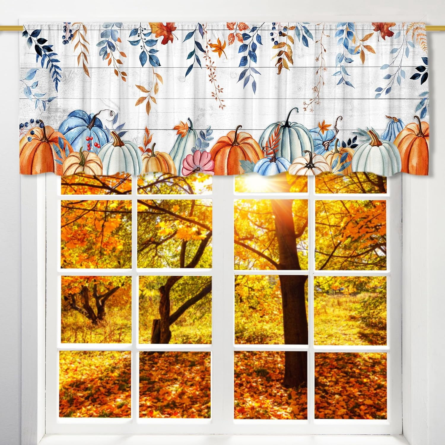 Fall Color Valances Fall Valance Curtain for Kitchen, Fall Decorations Woodgrain Pumpkin ...