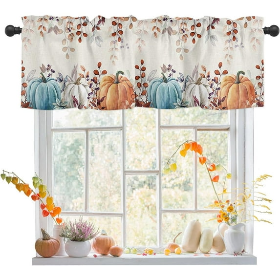 Fall Valance for Windows Autumn Pumpkin Curtains Valances Harvest Thanksgiving Rod Pocket Valance Window Treatments Maple Leaves Short Curtains for Kitchen Living Room Bedroom Window 1 Panel 54x18