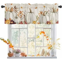 Fall Valances Curtain White Pumpkin Thanksgiving Kitchen Curtains Harvest Pumpkin Maple Leaf Window Valance Topper Curtain Window Treatment for Living Room Bedroom, 1 Panel 54x18 Inch