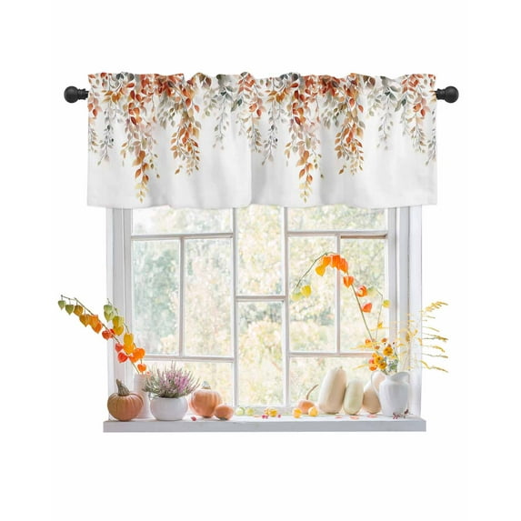 Fall Valances for Windows, Flowers Leaves Watercolor Leaf Autumn Botanical Rod Pocket Short Window Valance Curtains Holiday Window Treatment for Kitchen Living Room Bathroom, 42"x18"