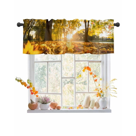 Fall Valances for Windows, Leaf Maple Leaf Wood Sunset Nature Scenery Rod Pocket Short Window Valance Curtains Holiday Window Treatment for Kitchen Living Room Bathroom, 42"x12"