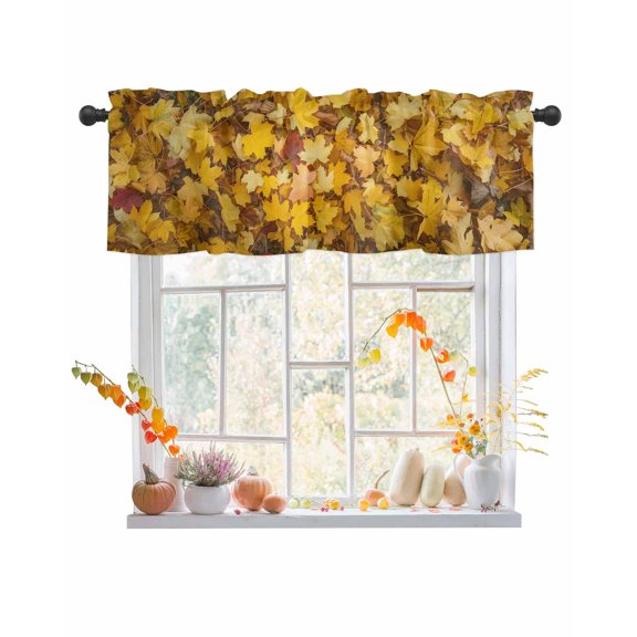 Fall Valances for Windows, Leaves Maple Leaf Fall Plant Abstract Scenery Rod Pocket Short Window Valance Curtains Holiday Window Treatment for Kitchen Living Room Bathroom, 42"x12"