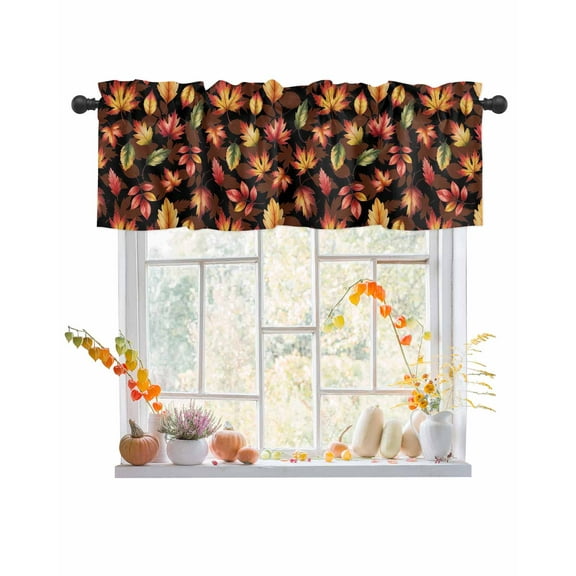 Fall Valances for Windows, Maple Leaf Country Watercolor Retro Texture Rod Pocket Short Window Valance Curtains Holiday Window Treatment for Kitchen Living Room Bathroom, 42"x12"