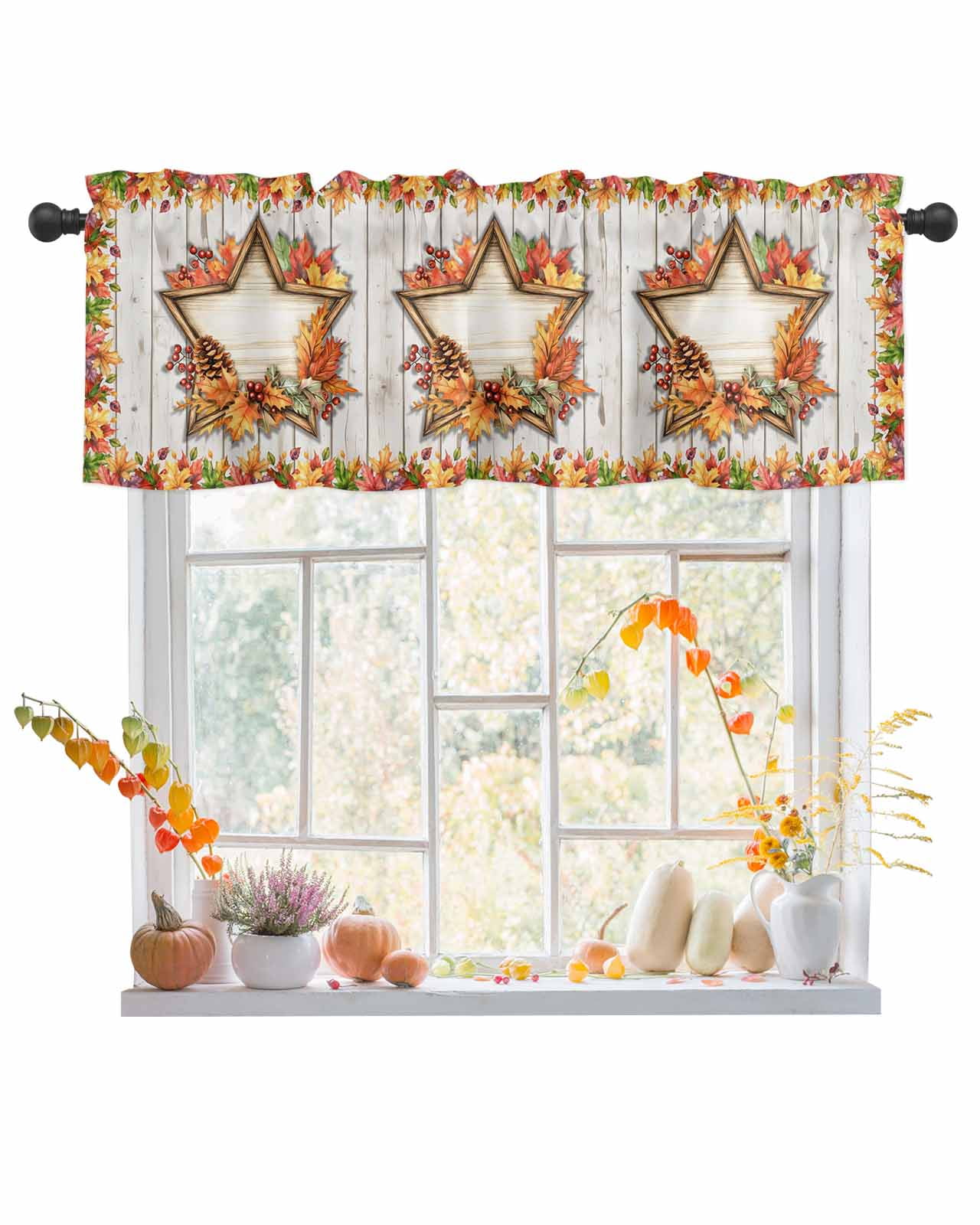 Fall Valances for Windows, Maple Leaf Stars Berry Leaves Watercolor ...