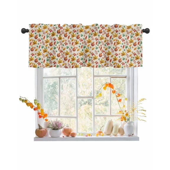 Fall Valances for Windows, Maple Leaf Watercolor Plant Linen Background Rod Pocket Short Window Valance Curtains Holiday Window Treatment for Kitchen Living Room Bathroom, 42"x12"