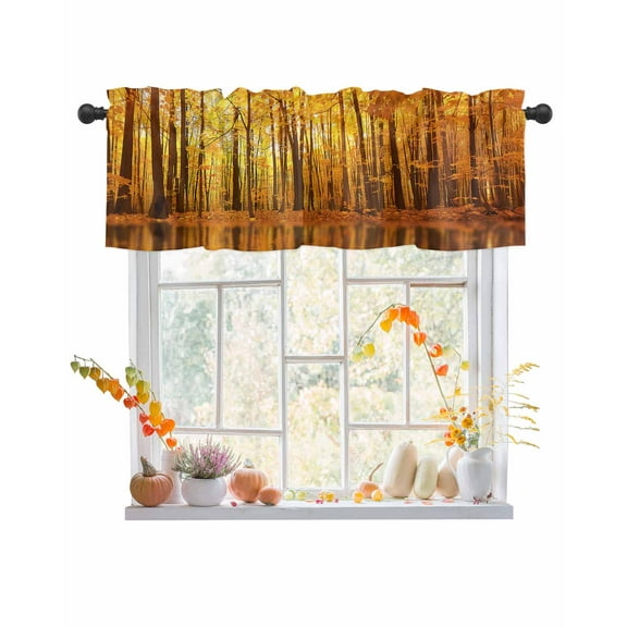 Fall Valances for Windows, Orange Leaf Forest Rod Pocket Short Window Valance Curtains Holiday Window Treatment for Kitchen Living Room Bathroom, 42"x12"