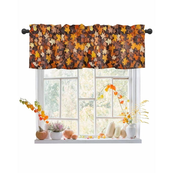 Fall Valances for Windows, Plant Vintage Maple Leaves Deciduous Rod Pocket Short Window Valance Curtains Holiday Window Treatment for Kitchen Living Room Bathroom, 42"x12"