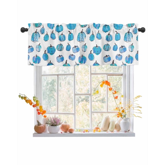 Fall Valances for Windows, Thanksgiving Blur Pumpkin Simple Lines Rod Pocket Short Window Valance Curtains Holiday Window Treatment for Kitchen Living Room Bathroom, 42"x12"