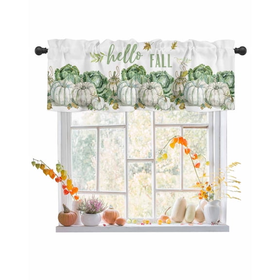 Fall Valances for Windows, Thanksgiving Pumpkin Cabbage Leaves Rod Pocket Short Window Valance Curtains Holiday Window Treatment for Kitchen Living Room Bathroom, 42"x12"