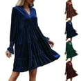 thumbnail image 1 of Fall Velvet Mini Dress For Womens V-Neck Elegant Velvet Long Sleeve Dress Ruffle Elastic Waist Tiered Flowy A-Line Babydoll Dress Knee Length Wedding Guest Dresses, 1 of 9
