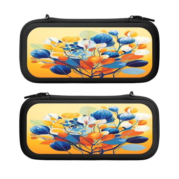 Fall Vibe Plant Blooming, Carrying Case For Nintendo Switch & OLED Version, Eva Lightweight Shockproof Protective Pouch Case for Game Console & Accessories with 10 Game Card Slot & Wristband, Black